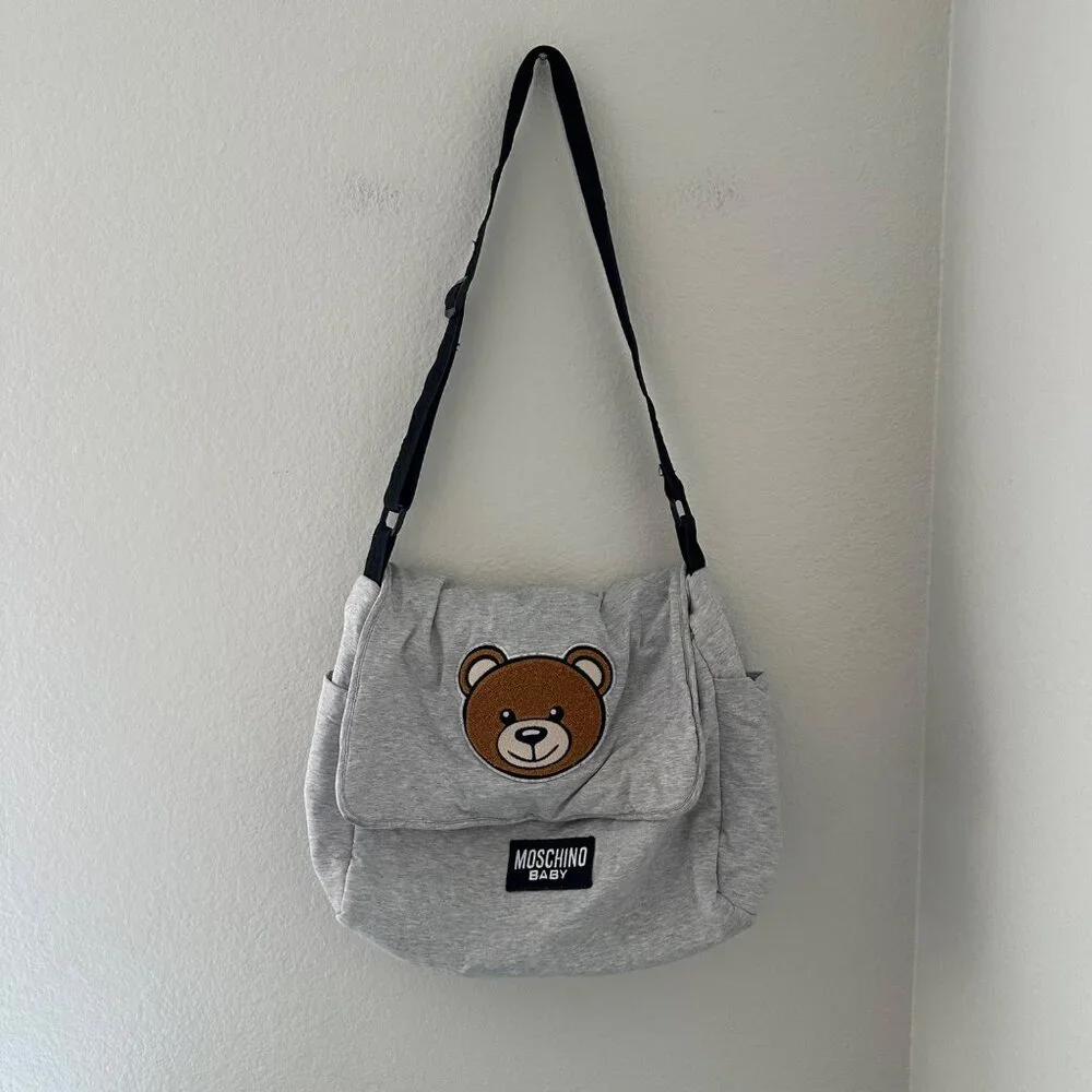 Moschino Baby Teddy Bear Motif Diaper Bag Front Flat Cotton Blend O/S